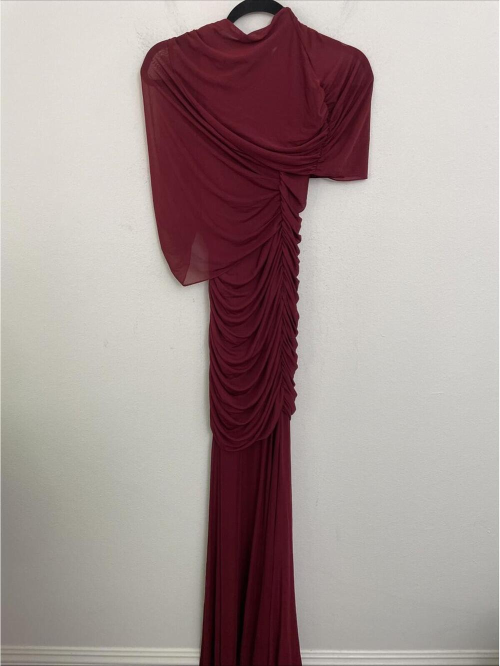 Amanda Uprichard x REVOLVE Evianna MESH Gown Draped  Burgundy size S $297msrp - Picture 4 of 9